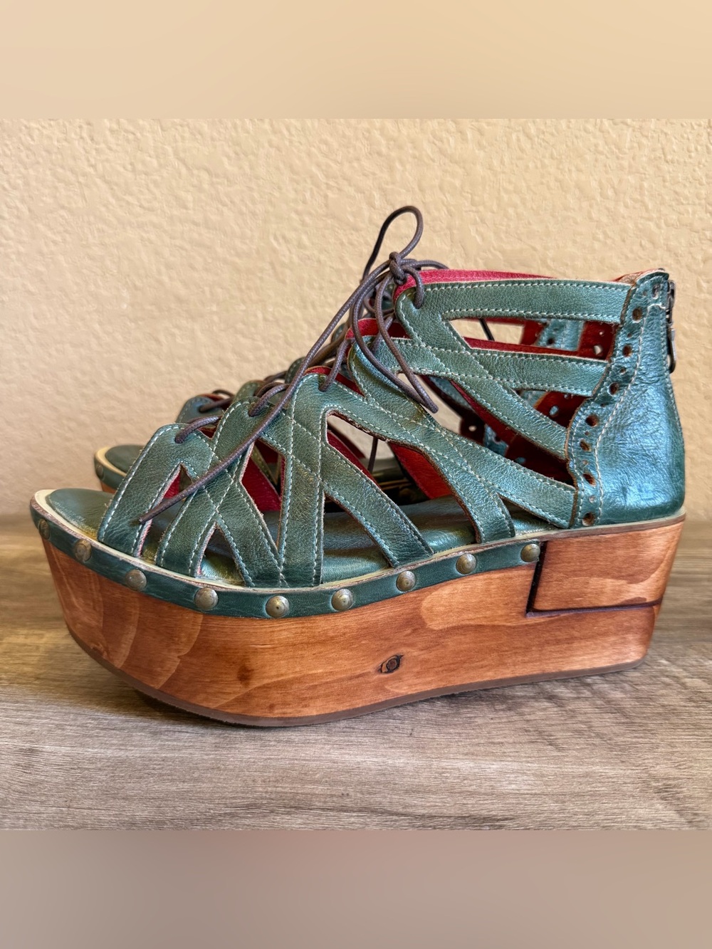 NWT Bed Stu Shirin Wooden Platform Leather Sandals Womens Size 10 - Picture 3 of 16
